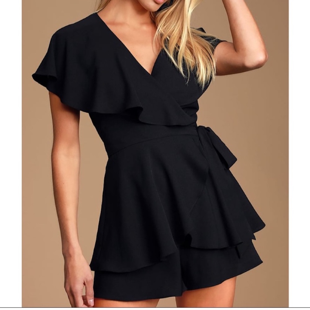 Lulu’s Black open back cape romper